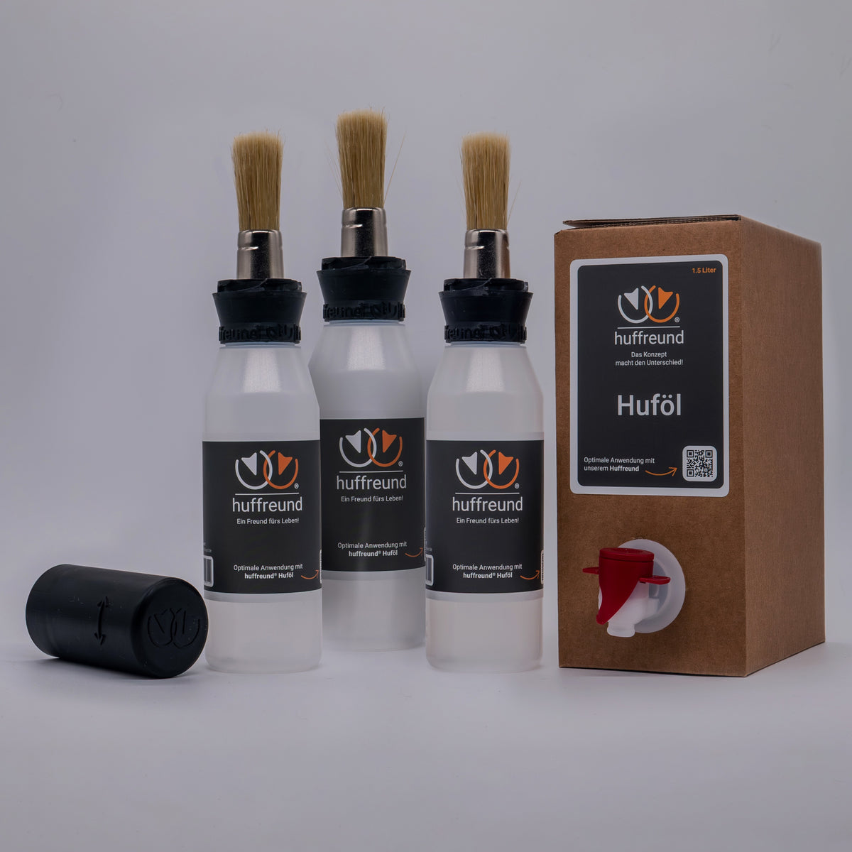 Stall-Set: drei Huffreund Compact und Refill-Huföl 1,5 Liter